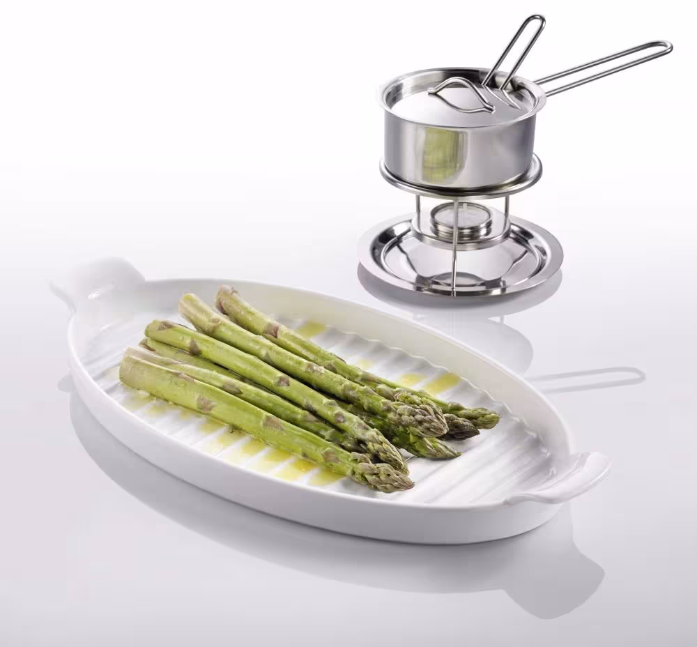 Westmark Spargel- und Servierplatte mit Spargel und Stövchen