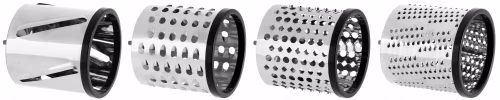 Westmark Reibemaschine 4 Trommeln, Edelstahl Reibetrommeln Set für Gemüse