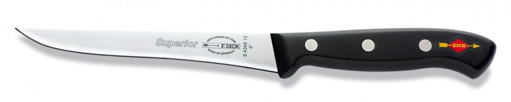 Dick Ausbeinmesser Superior, gebogene Klinge, schwarzer Griff mit Nieten
