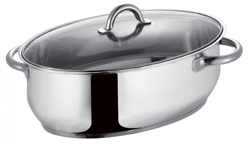 Schulte-Ufer ovaler Sichtbräter mit Glasdeckel aus Edelstahl