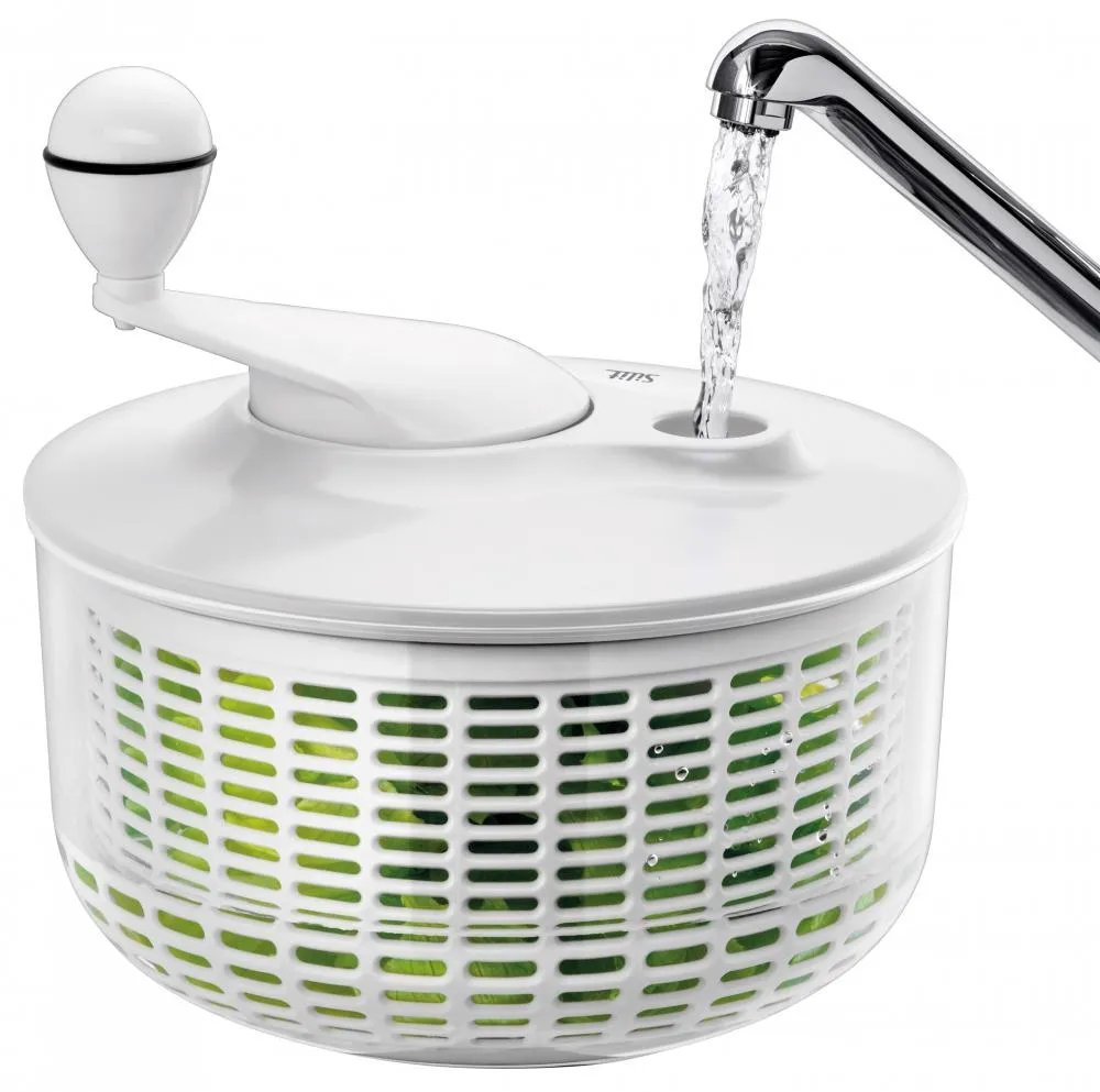 Silit Salatschleuder grün mit Deckel, Wasser abgießen unter Wasserhahn