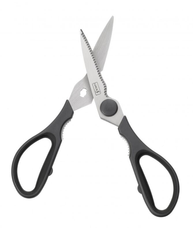 Lurch Küchenschere Edelstahl mit Softgriff, gezahnte Klinge, schwarz-grau